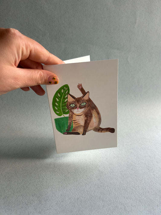 Cat licking Greetings Card