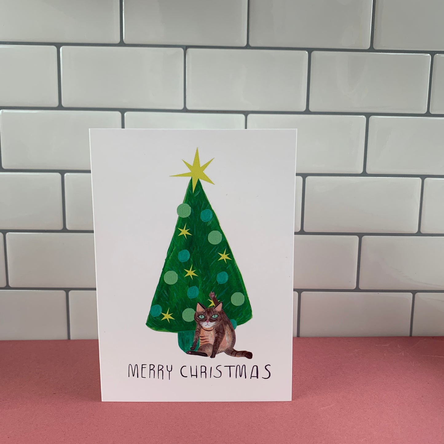 Cat Licking / Christmas / Festive Greeting Card
