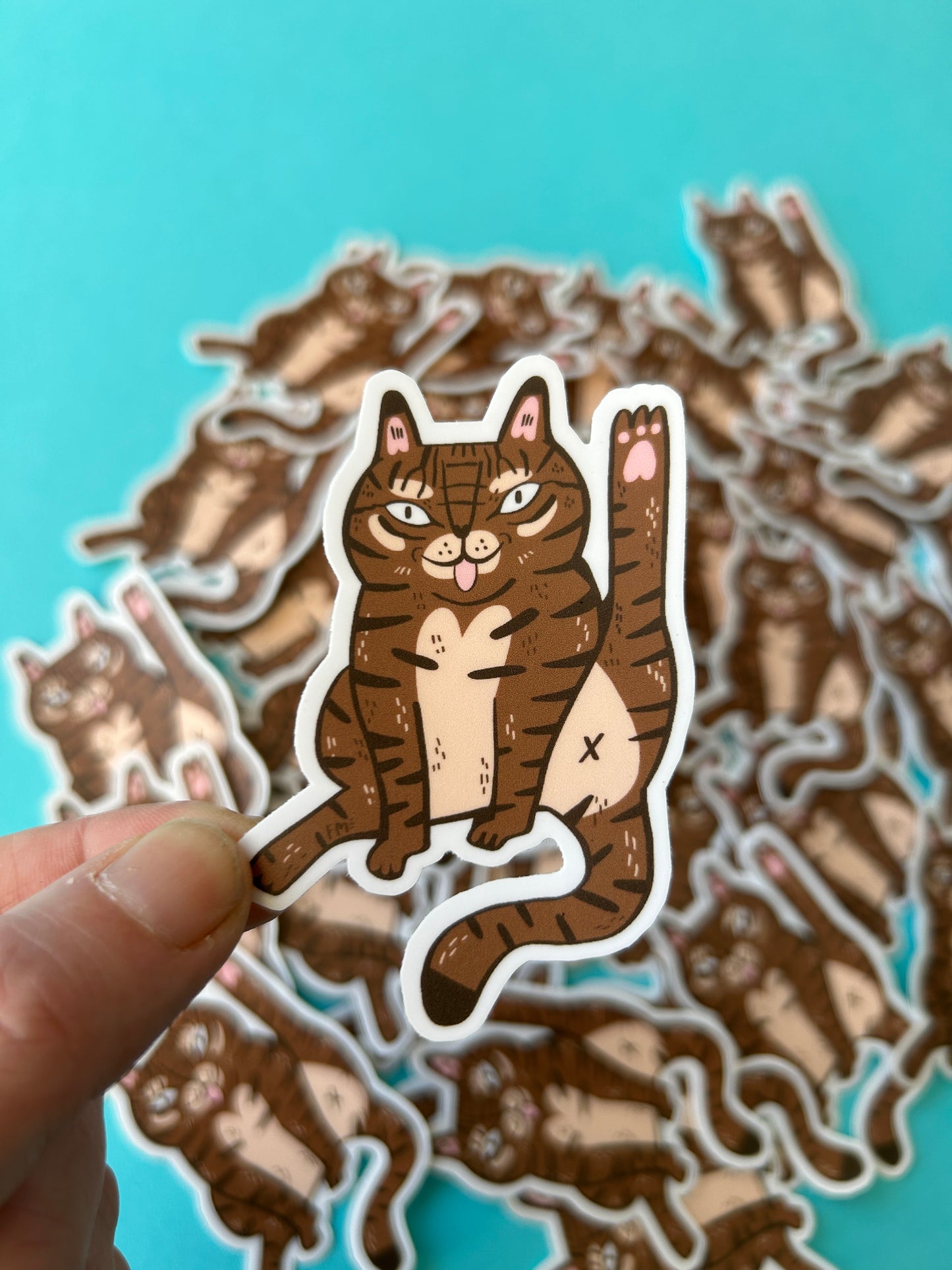 Tabby Cat Licking Vinyl Sticker