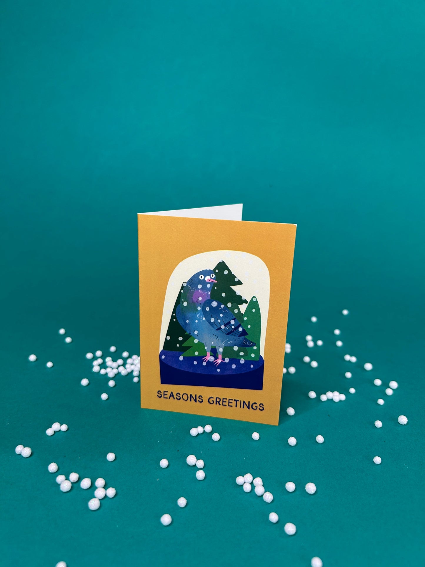 Seasons Greetings Pigeon Snow Globe Greeting Card