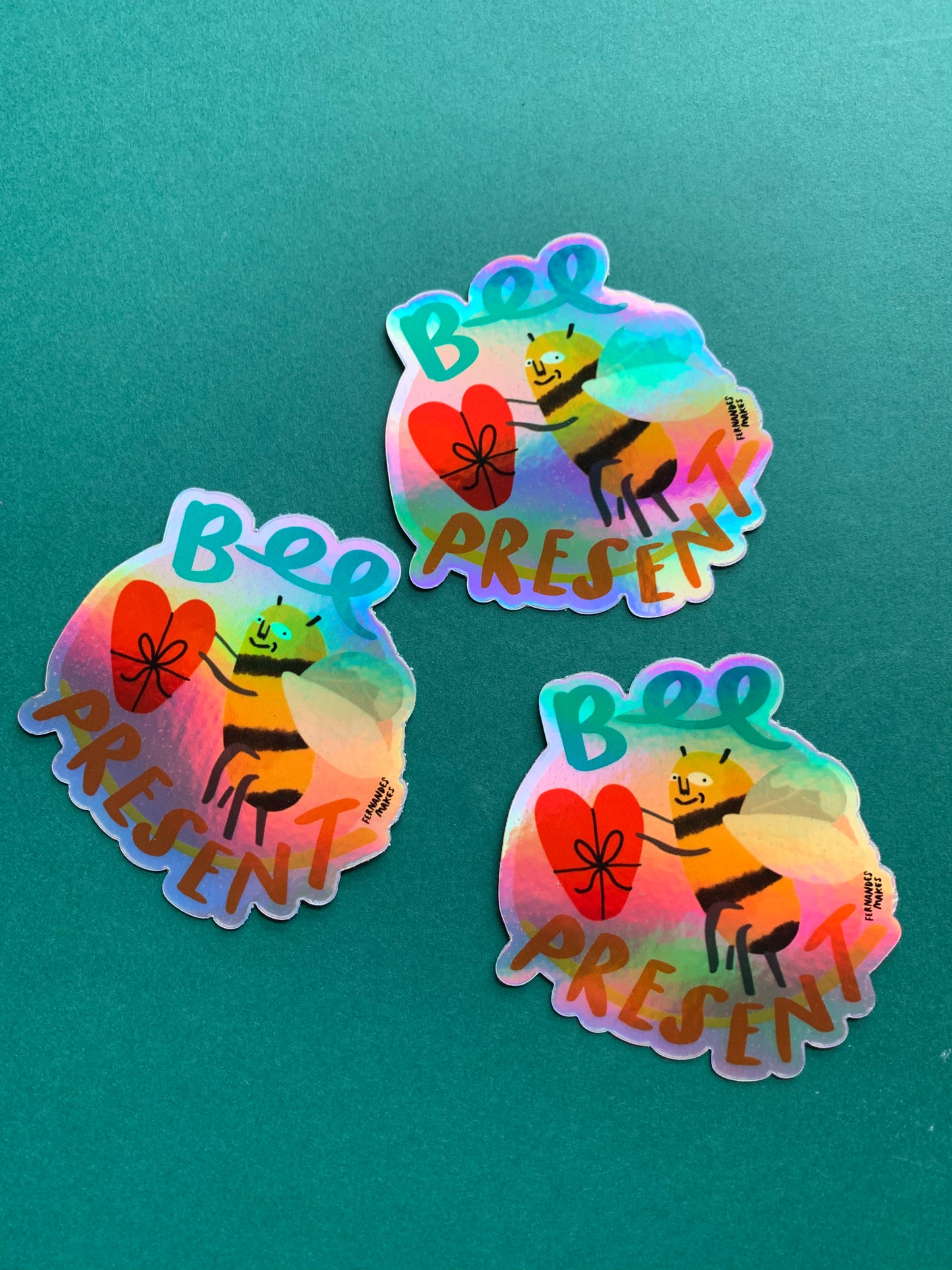 Bee Present Holographic Vinyl Sticker