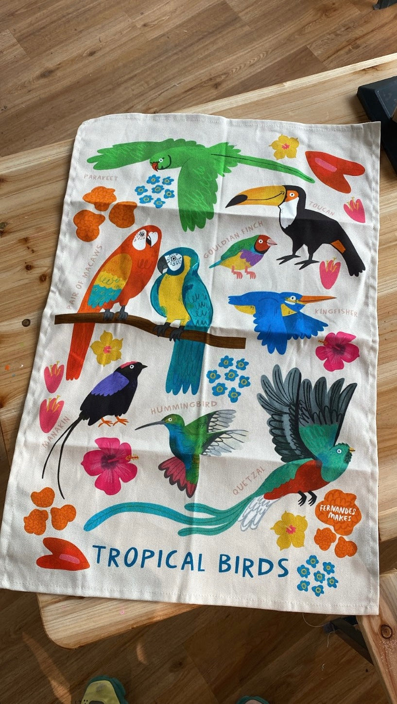 Tropical Birds Tea Towel