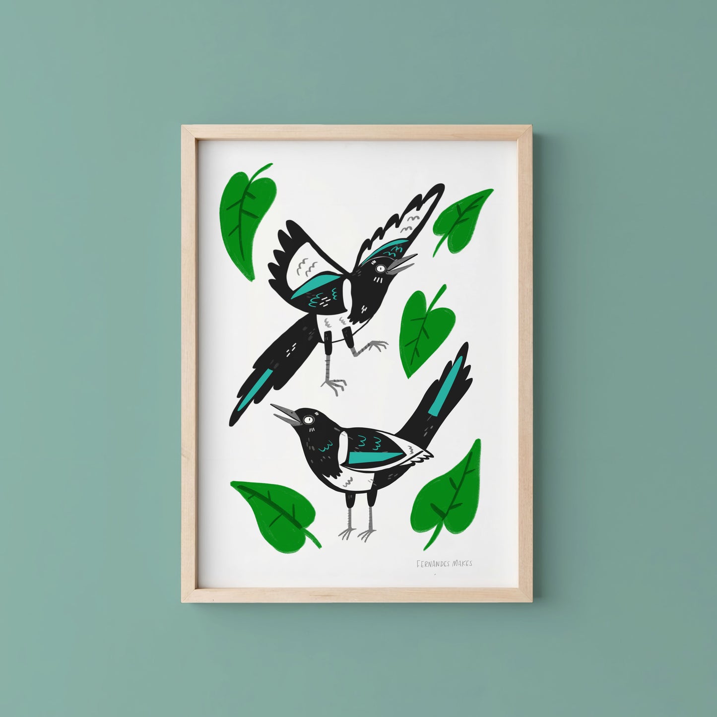 Leafy Magpies - Art Print