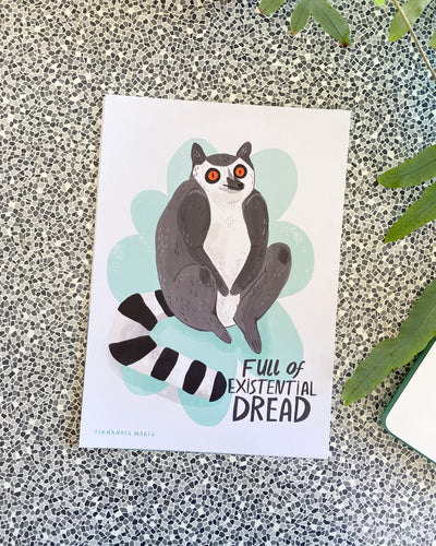 Full of Existential Dread Lemur Illustrated Digital Art Print