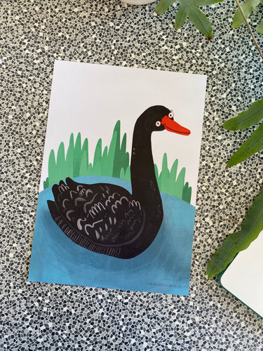 Black Swan Illustrated Digital Art Print