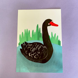 Black Swan Illustrated Digital Art Print