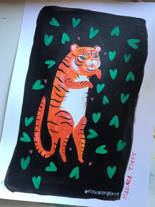 Tiger Greetings Card - Fun Animal Greetings Card, Tiger Illustration, Illustrated Card, Blank Inside for Any Occasion, Jungle Animal Art - Fernandes Makes