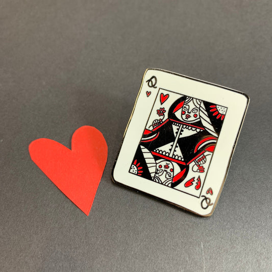Queen Of Hearts Super Sized Enamel Pin - Playing Cards, Fun Clothes Accessory, Lapel Pin Badge, Queen Brooch, Hard Enamel Pin - Fernandes Makes