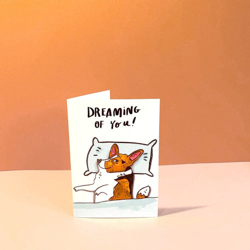 Dreaming of you! - Corgi Dog Greetings Card - Funny Cute Illustrated Dog Card, Valentines, Romantic Card, For Him Or Her, - Fernandes Makes