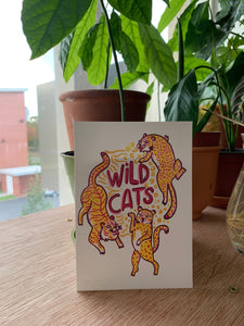 Wild Cats big dancing cats postcard A6 - Fernandes Makes