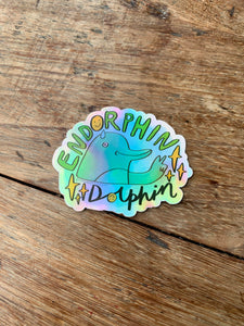 Holographic shiny Endorphin Dolphin Vinyl sticker - Laptop Decal, Lunchbox Sticker, Phone decal, Illustration, iPad Sticker, tiger king - Fernandes Makes