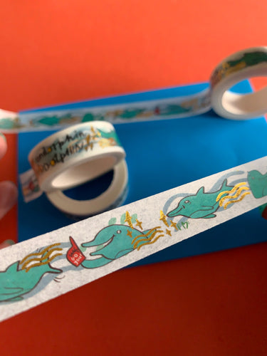 Endorphin dolphin good vibes stationary and sea lovers Paper Washi tape for journals, notebooks and scrapbooking - Fernandes Makes