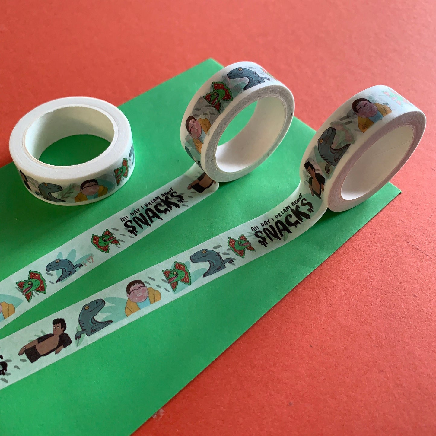 All day I dream about snacks, Jurassic park inspired stationary and dinosaur lovers Paper Washi tape for journals notebooks and scrapbooking - Fernandes Makes