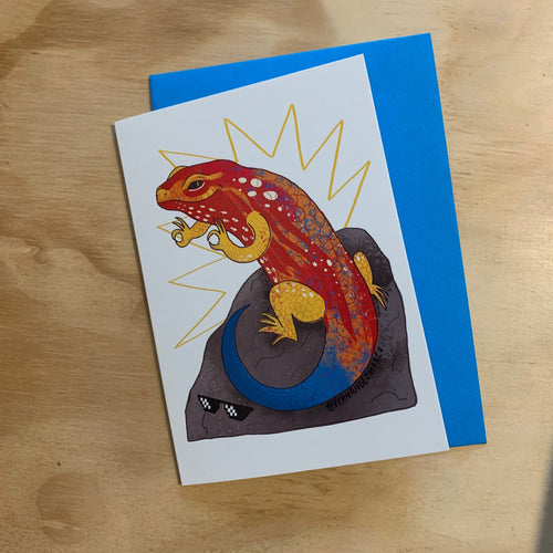 Zen serotonin Salamander lizard illustrated A6 greetings card for birthdays, good vibes and all things Good Luck - Fernandes Makes