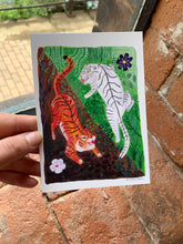 Yin + yang tigers fun illustration postcard A6 / mini art print - Fernandes Makes