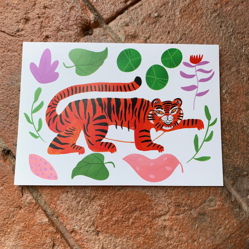 Creeping Tiger, fun illustration postcard A6 / mini art print - Fernandes Makes