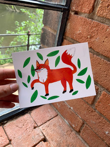 Happy Fox, leafy, wild illustration - A6 postcard, Mini art print - Fernandes Makes