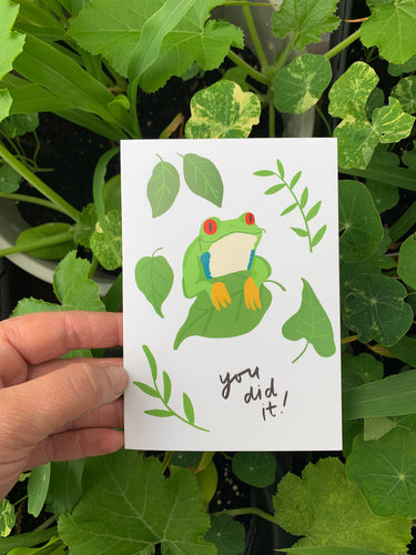 You've got this - Happy Tree frog illustrated A6 greetings card - Fernandes Makes
