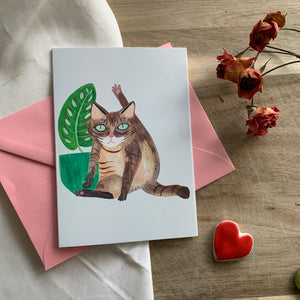 Cat licking A6 Greetings Card - Funny Rude Cat Card, Cat Illustration, Relax Card, Humour, Animal Painting, Self Care, Blank Inside - Fernandes Makes