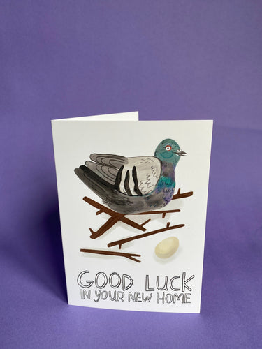 Good luck in your New Home, Pigeon A6 Greeting card -  Bird animal illustration - moving house - Fernandes Makes