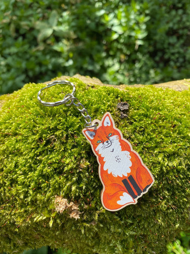 Cunning Red Fox - Wooden Key Ring, Fun Accessory - Woodland animal - Fernandes Makes