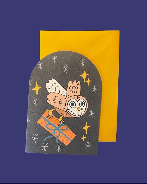 Owl Festive / Christmas Cut Out Greeting Card