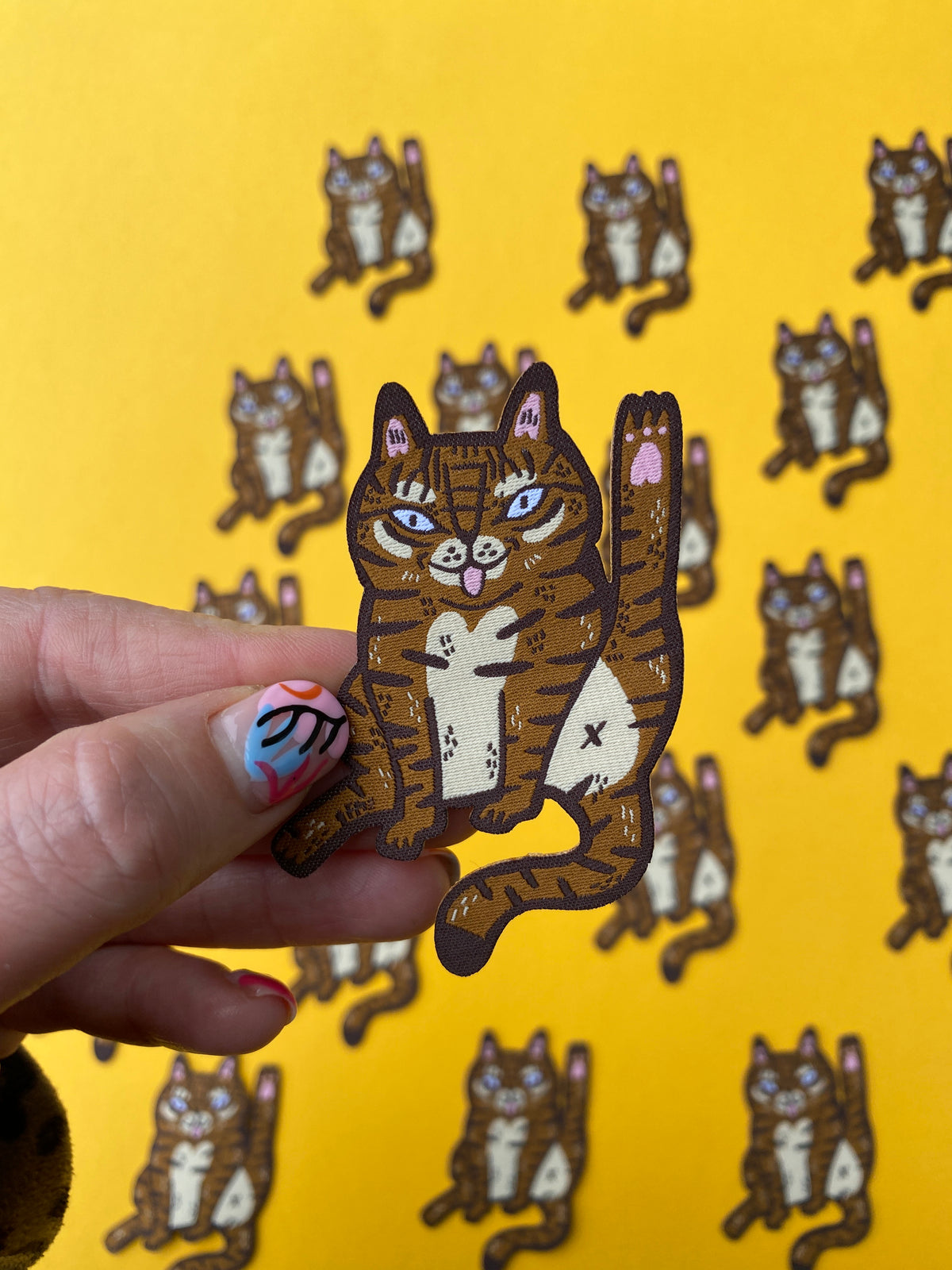 Cat Licking Woven Patch