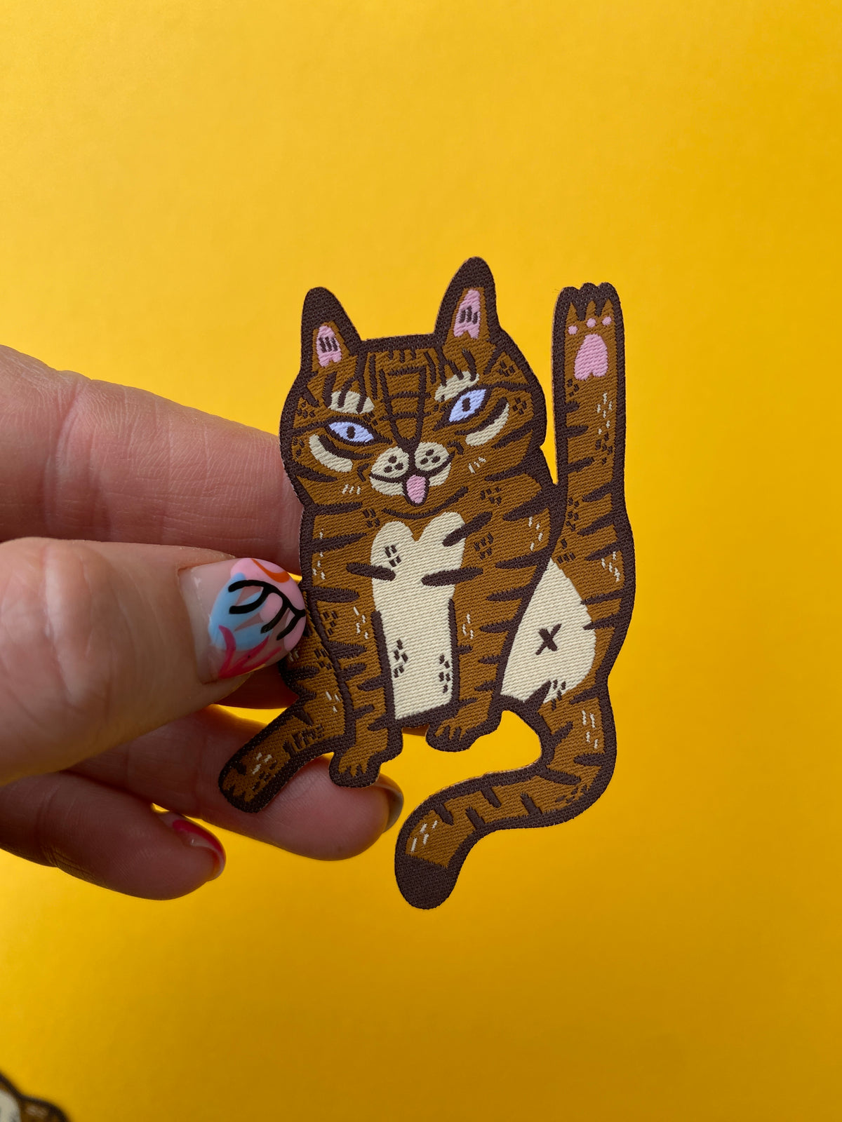 Cat Licking Woven Patch