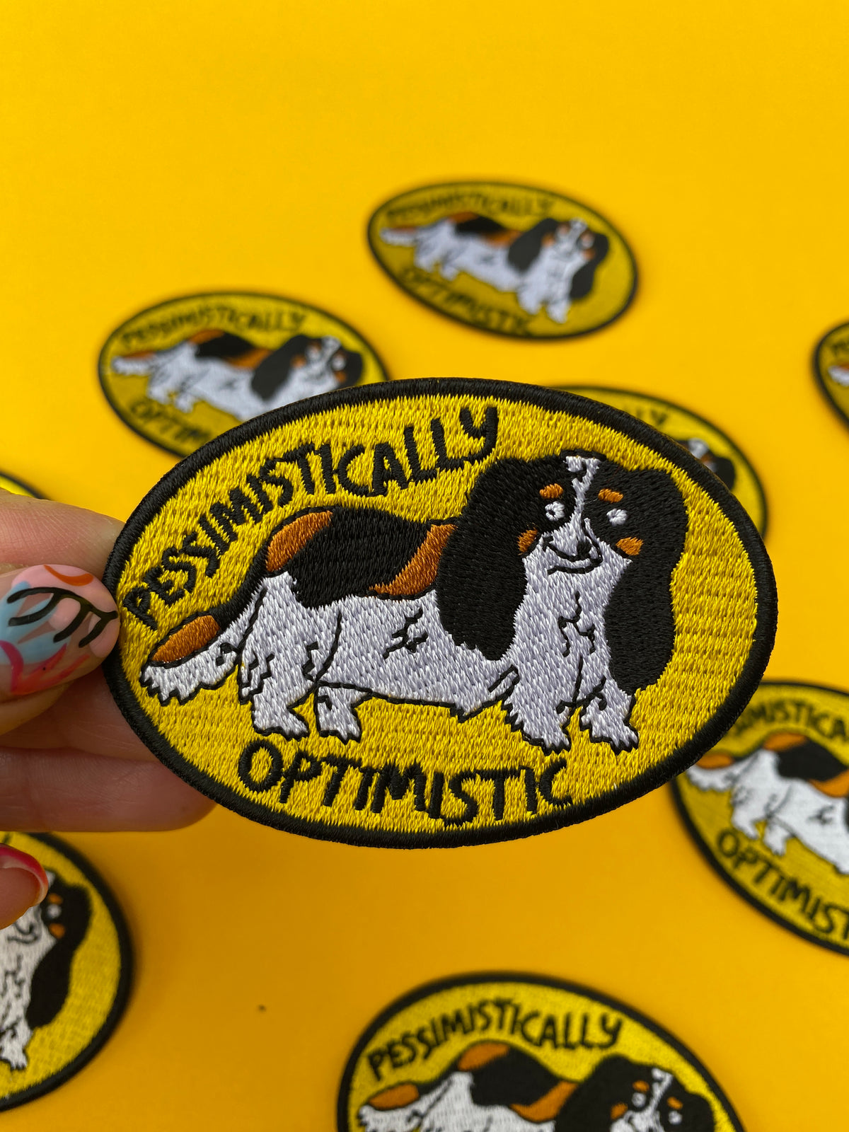 Pessimistically Optimistic Dog Embroidered Patch