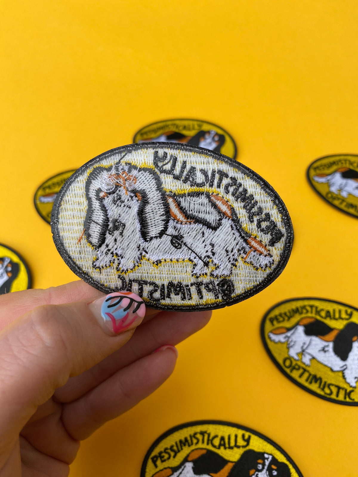 Pessimistically Optimistic Dog Embroidered Patch