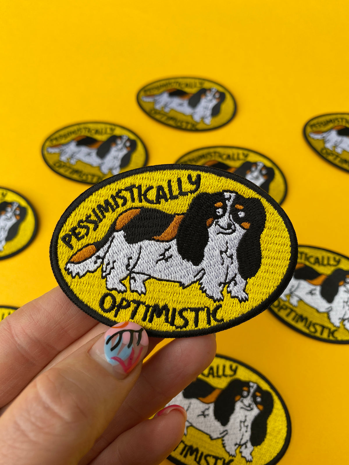 Pessimistically Optimistic Dog Embroidered Patch