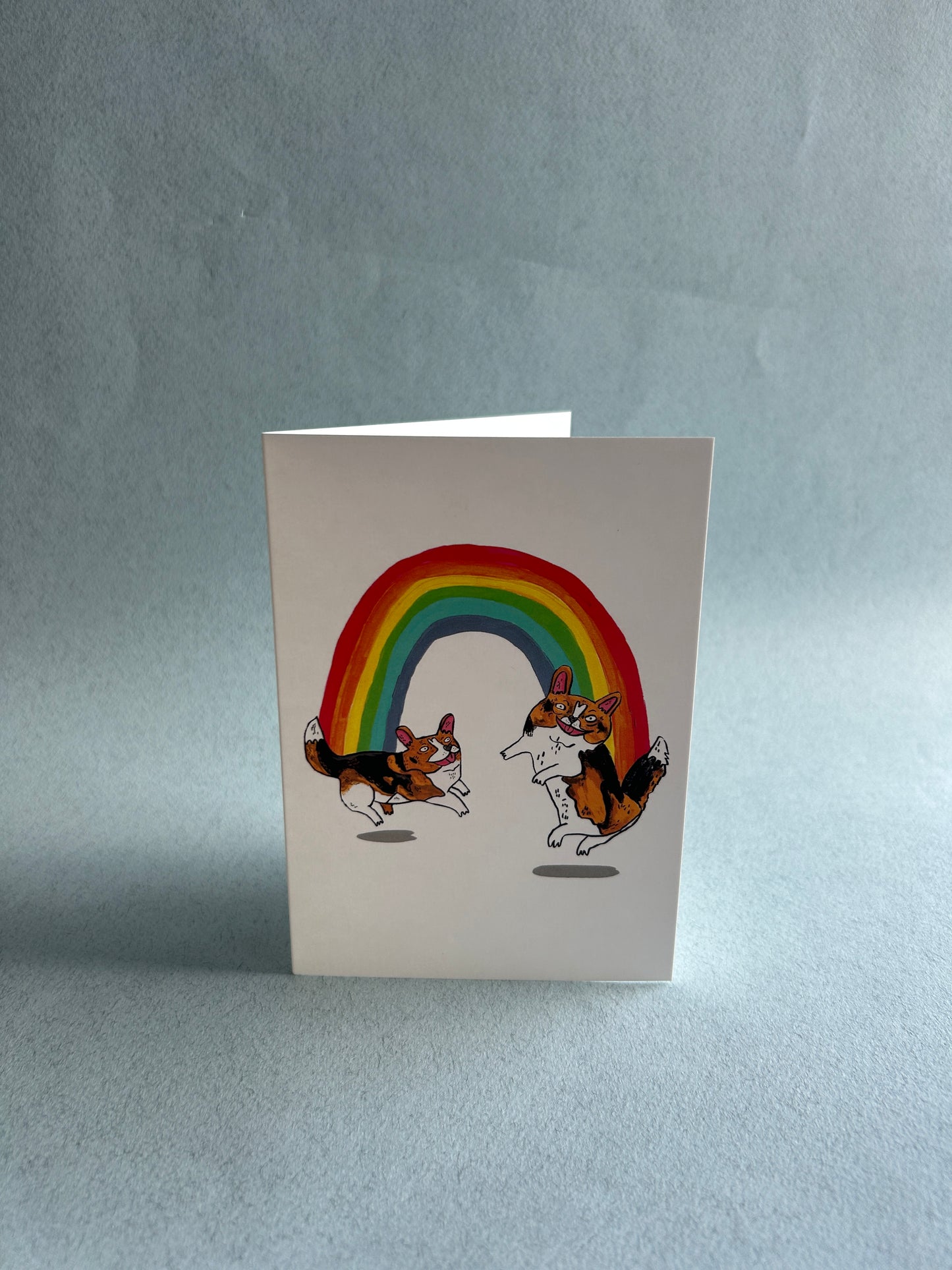 Happy Rainbow Corgi Dogs Greeting Card