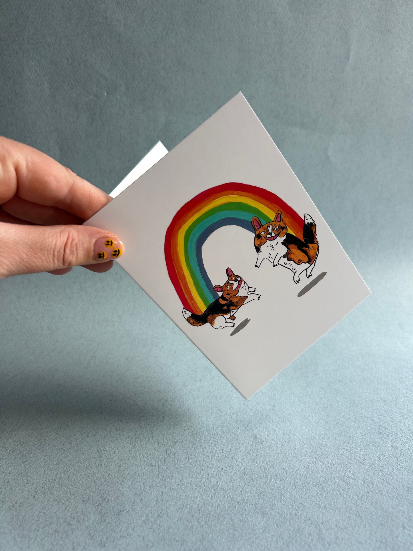 Happy Rainbow Corgi Dogs Greeting Card