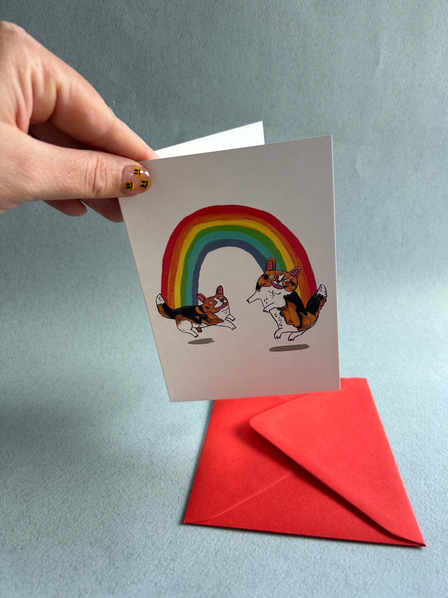 Happy Rainbow Corgi Dogs Greeting Card