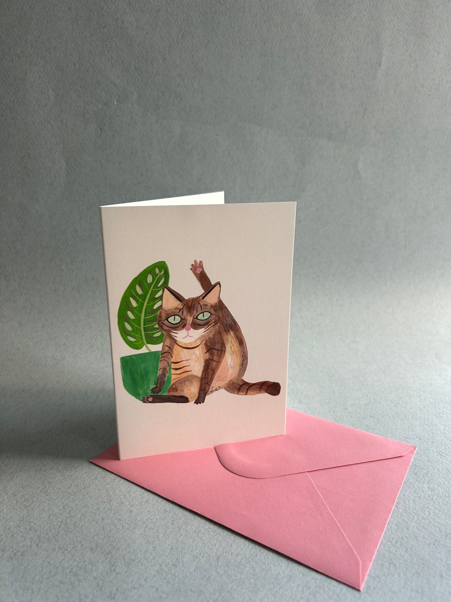 Cat licking Greetings Card