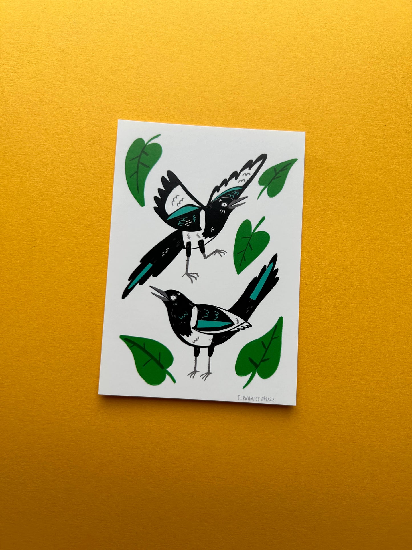 Two For Joy Leafy Magpies Postcard