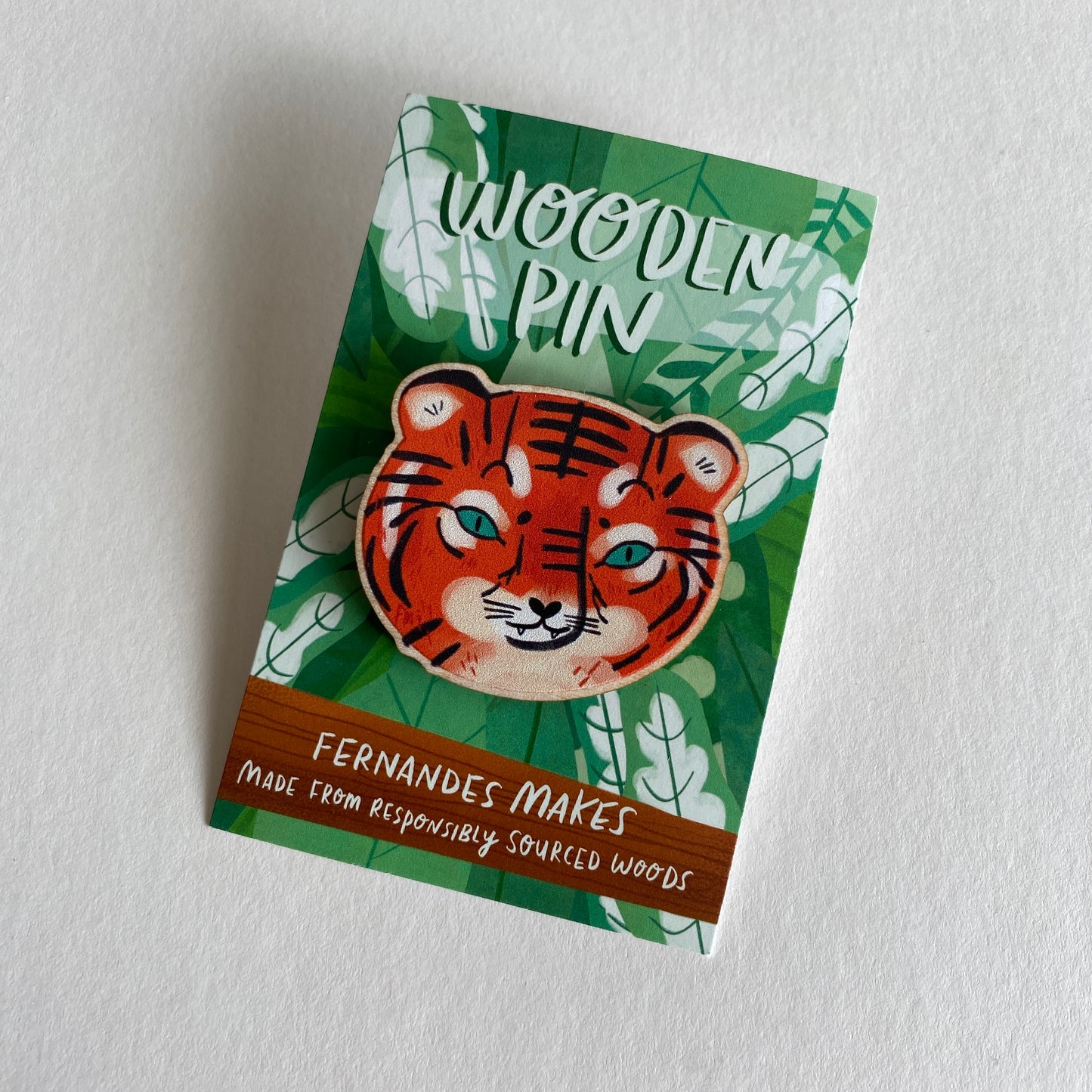 Tiger Face Wooden Pin