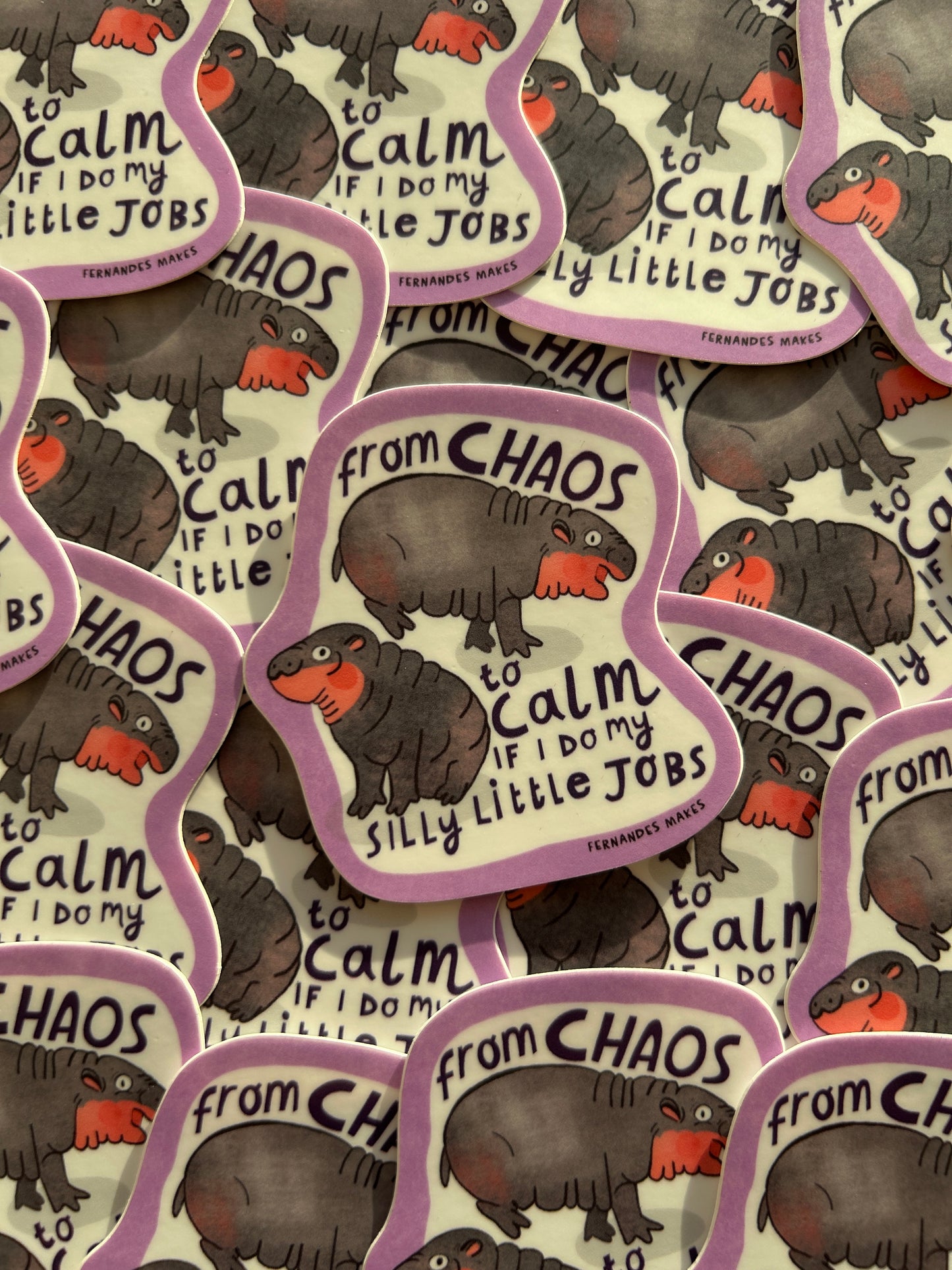 Chaos to Calm Pygmy Hippo Vinyl Sticker