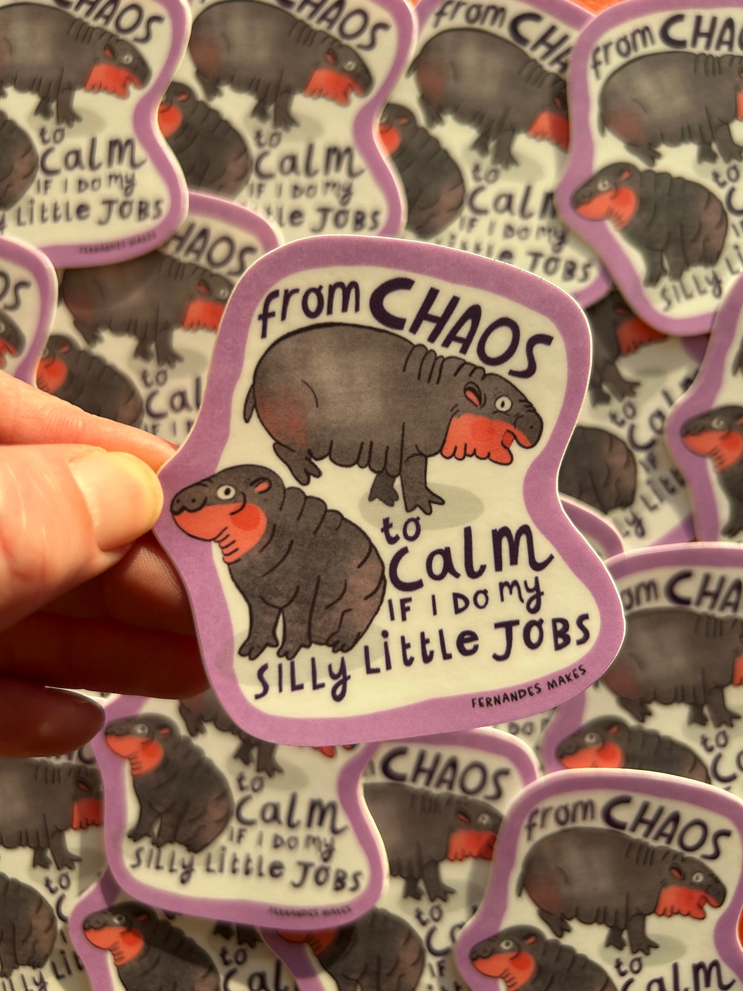 Chaos to Calm Pygmy Hippo Vinyl Sticker