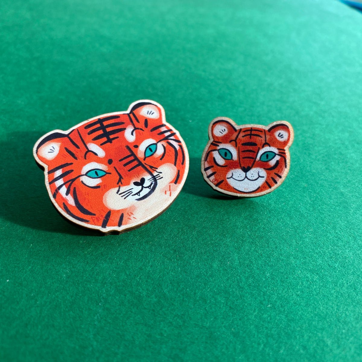 Tiger Face Wooden Pin