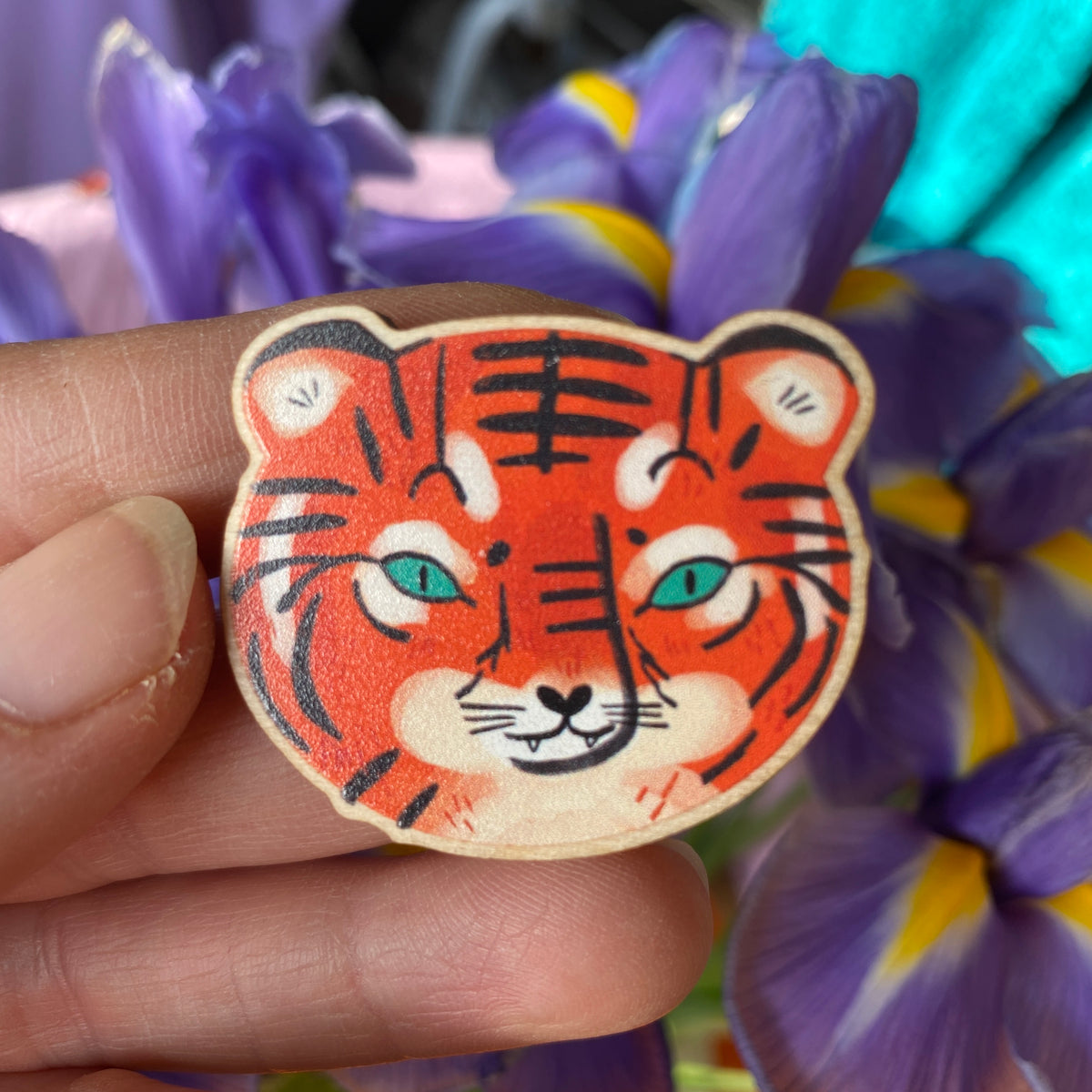 Tiger Face Wooden Pin