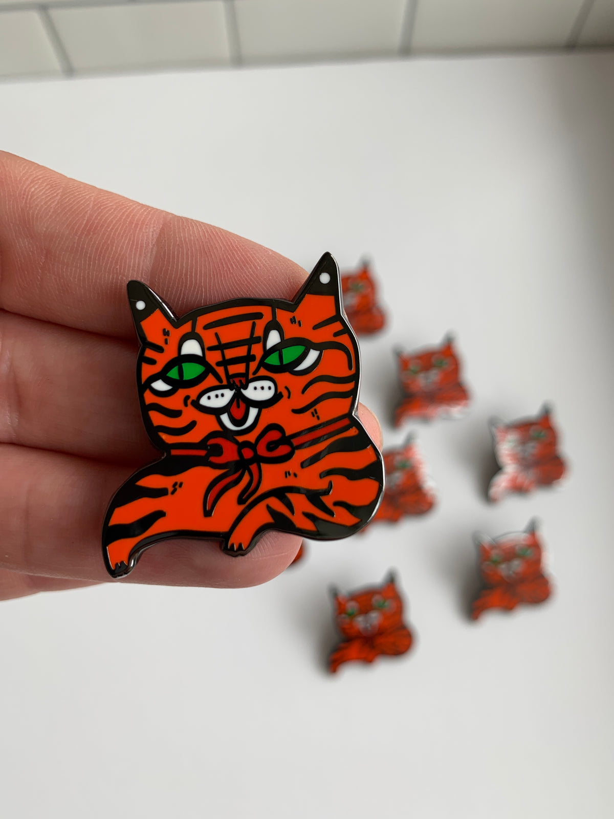 Red Bow Tiger Pin (Black or Gold)