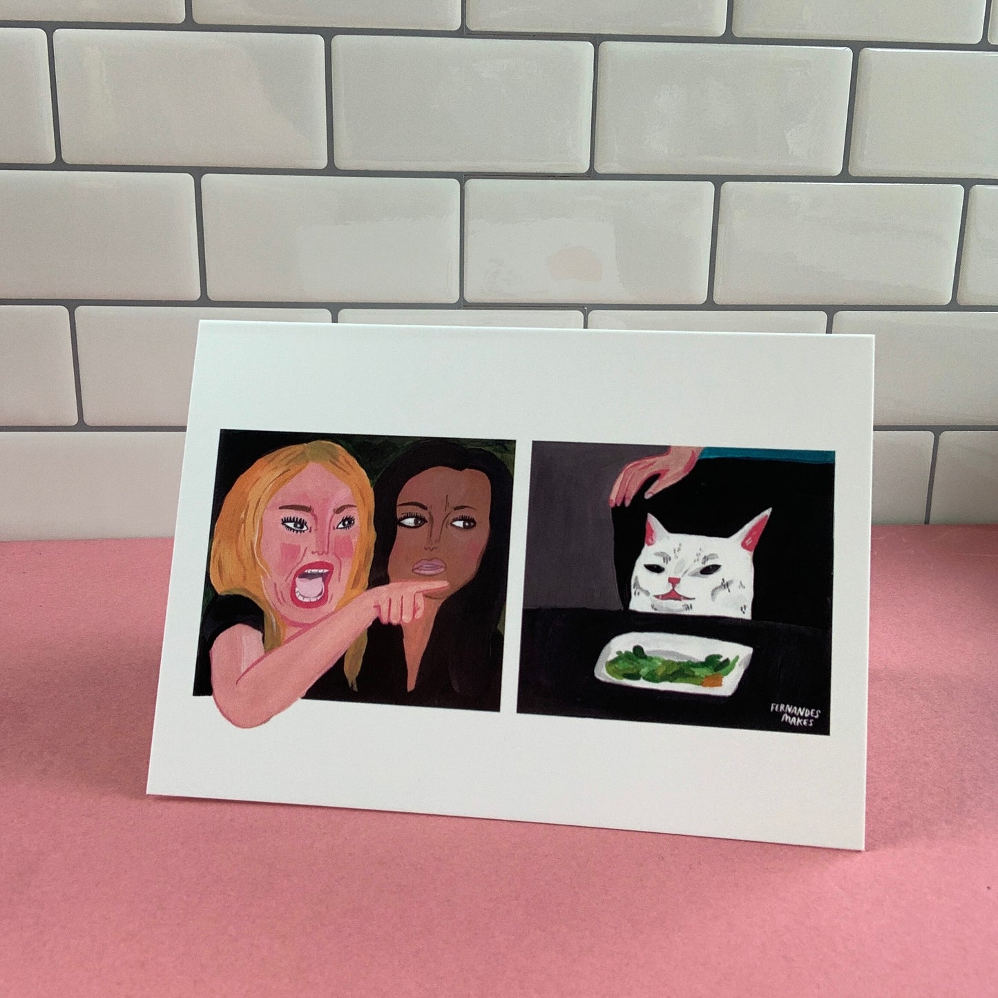 Yelling Woman and Angry Cat Meme Greeting Card