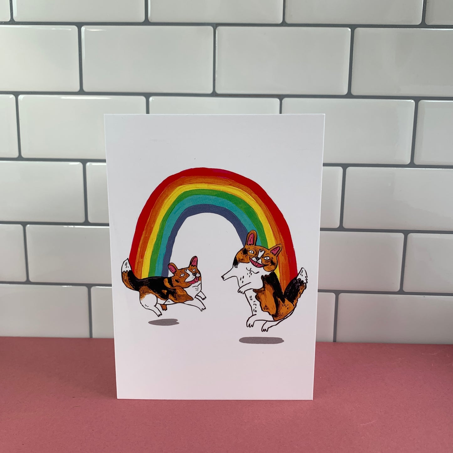 Happy Rainbow Corgi Dogs Greeting Card