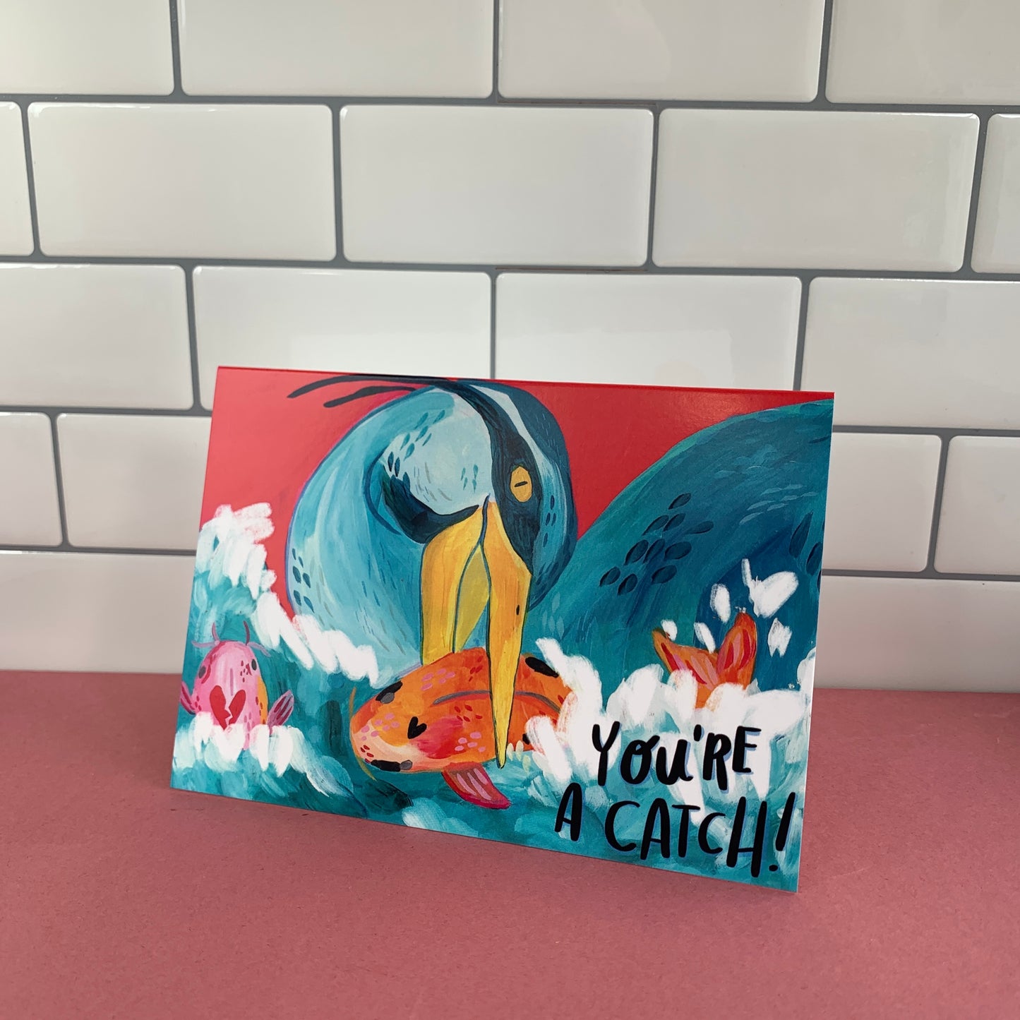 You're A Catch - Heron With Fish Greeting Card