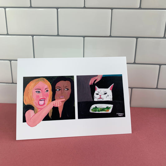 Yelling Woman and Angry Cat Meme Greeting Card