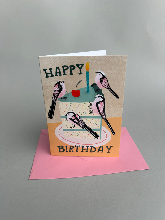 Happy Birthday Long-Tailed Tit Greeting Card