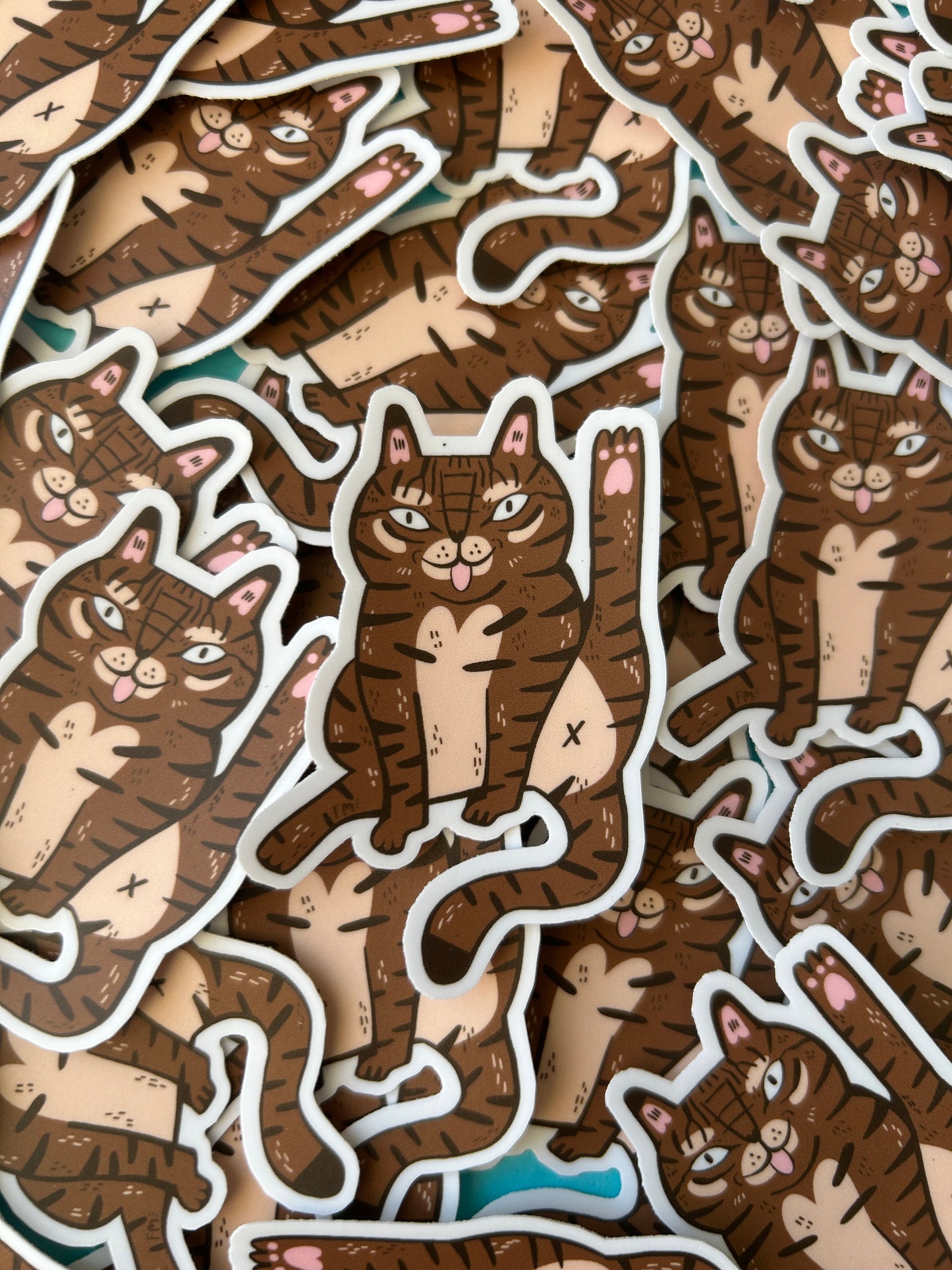 Tabby Cat Licking Vinyl Sticker