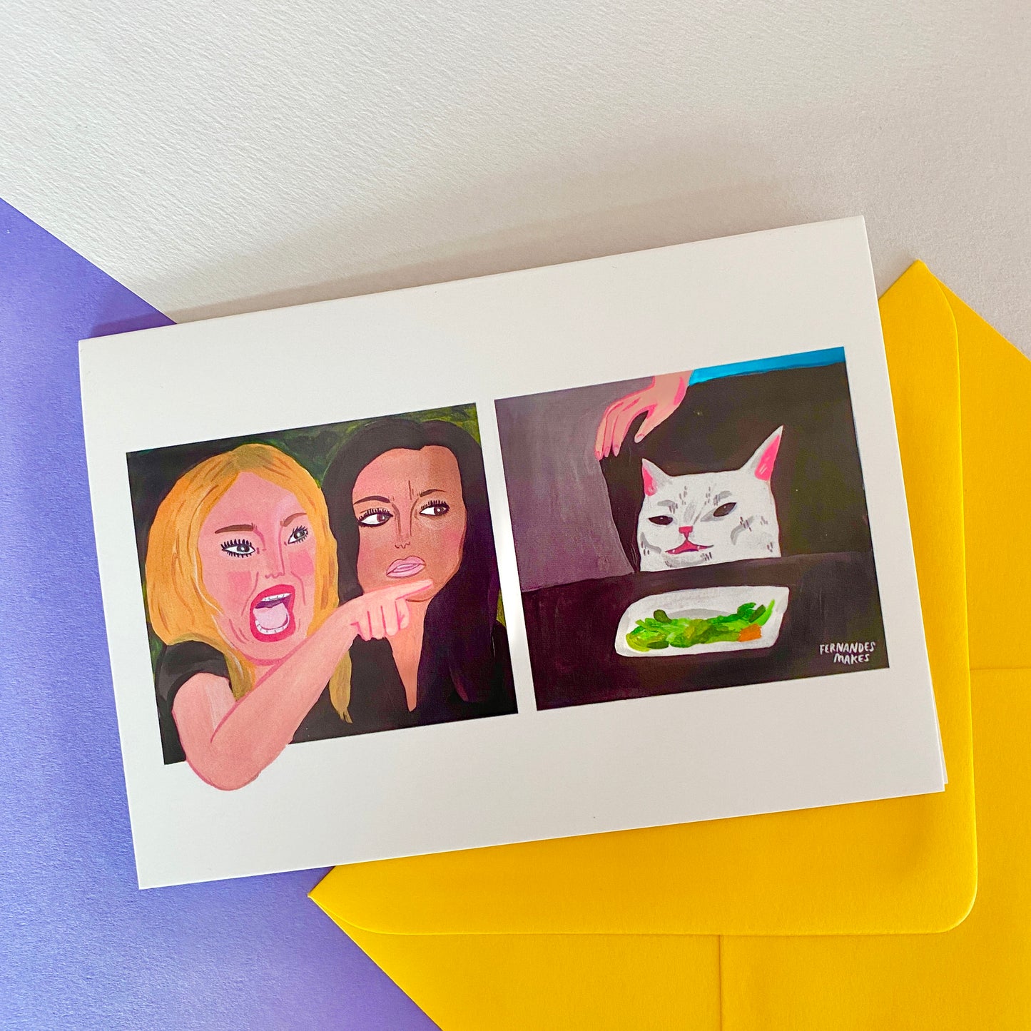 Yelling Woman and Angry Cat Meme Greeting Card