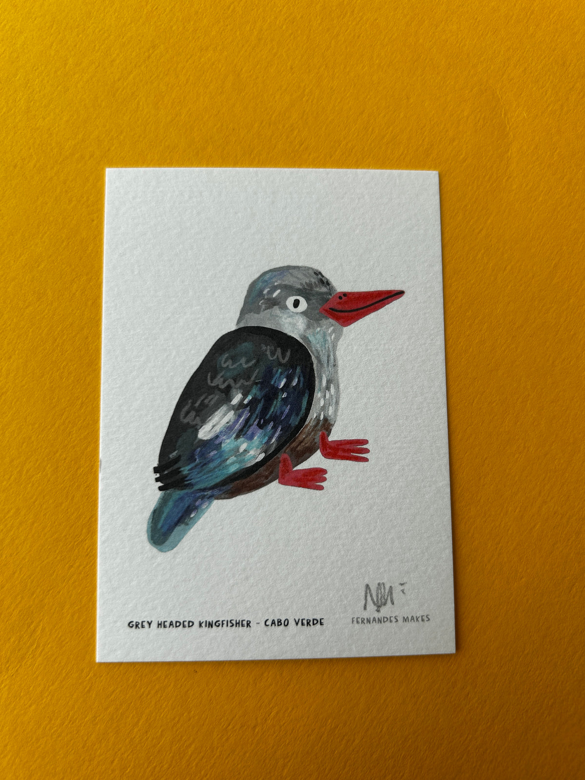 Grey Headed Kingfisher / Cabo Verde / World Birds Mini Print (A7)